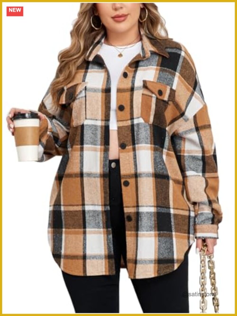 Plus Size Flannel Plaid Shacket Oversized Corduroy Button Down Jacket Coat